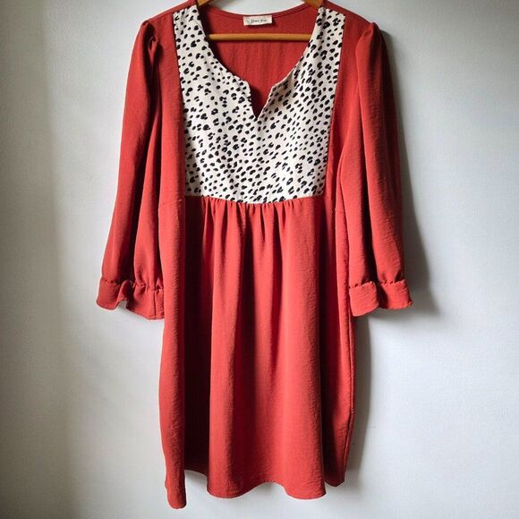 EUC LIKE NEW BEESON RIVER RUST ANIMAL PRINT MIX LONGSLEEVES SHORT DRESS 2XL PLUS - Picture 1 of 14